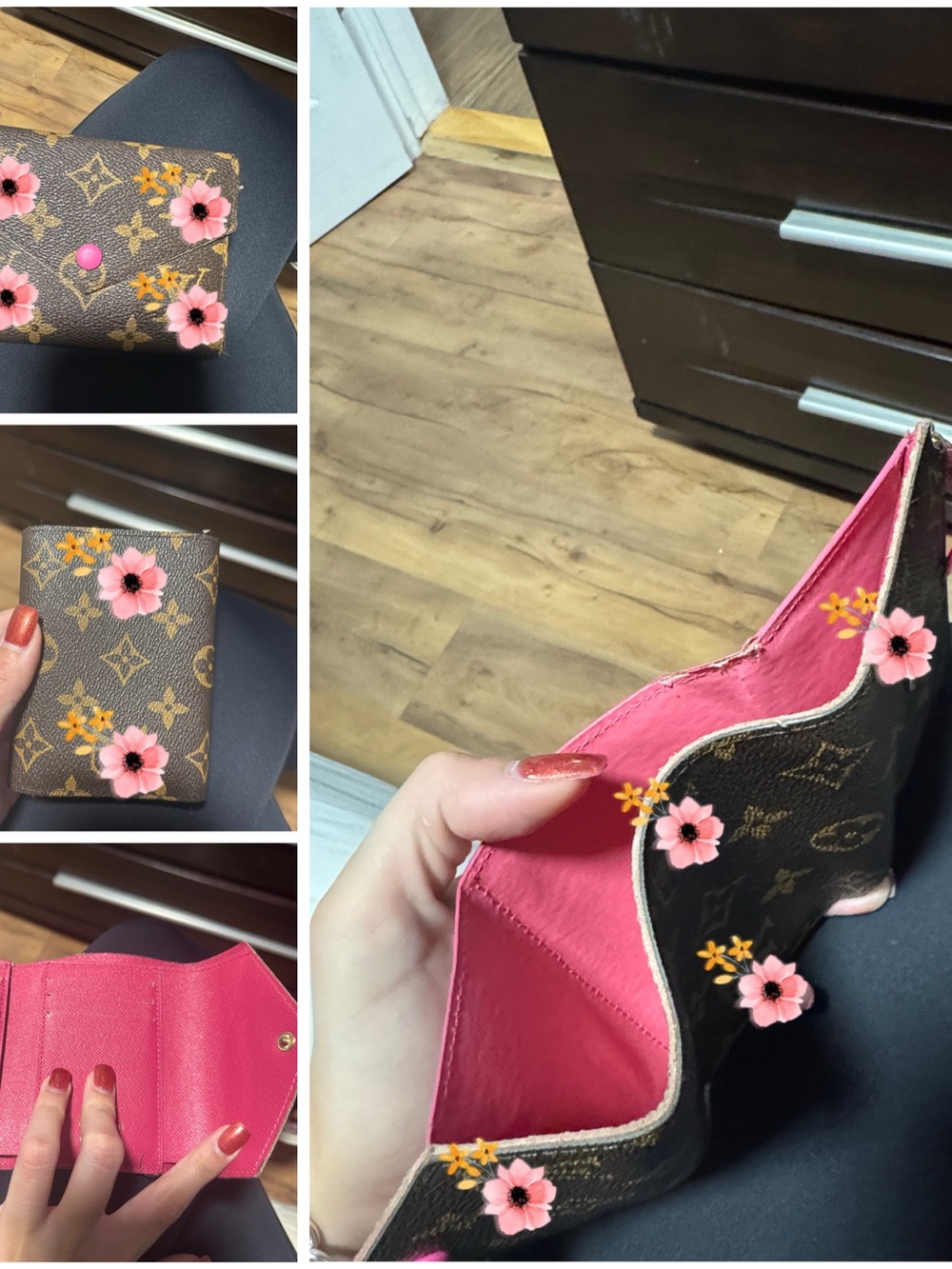 Monogram-Style Compact Trifold Wallet - Pink Interior
